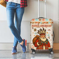 Native American Christmas Luggage Cover with Beige Tribal Pattern Santa Claus and Dreamcatcher Motif - Wonder Print Shop
