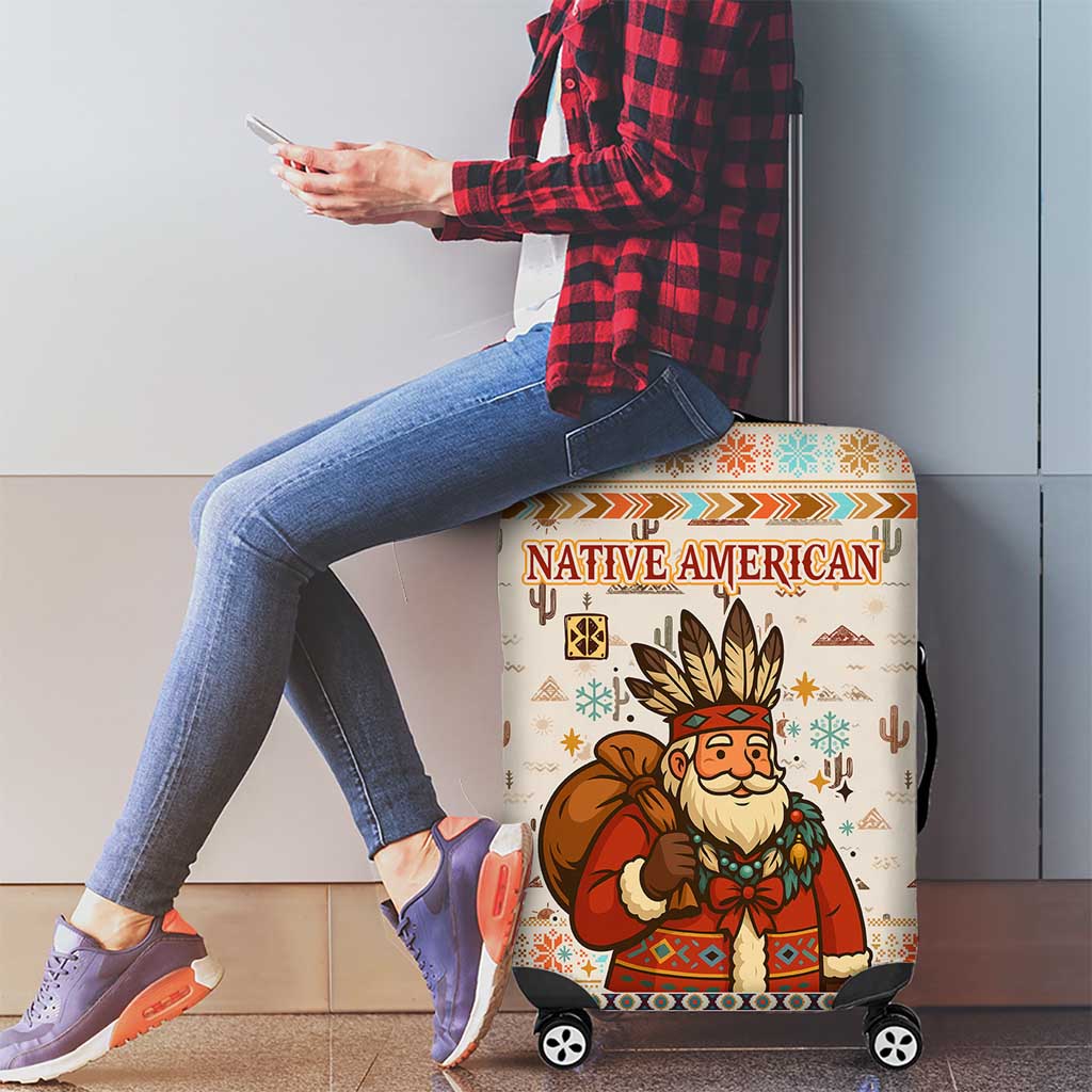 Native American Christmas Luggage Cover with Beige Tribal Pattern Santa Claus and Dreamcatcher Motif - Wonder Print Shop