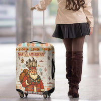 Native American Christmas Luggage Cover with Beige Tribal Pattern Santa Claus and Dreamcatcher Motif - Wonder Print Shop