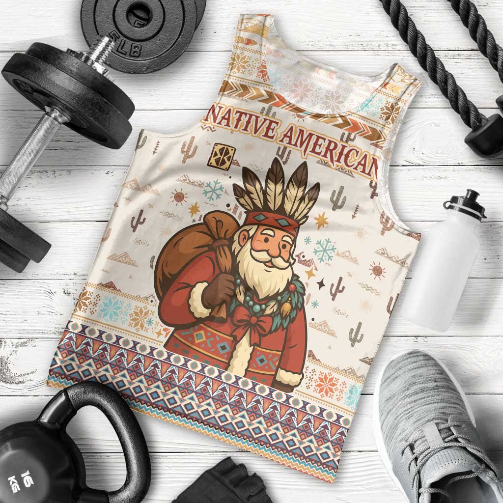 Native American Christmas Men Tank Top with Beige Tribal Pattern Santa Claus and Dreamcatcher Motif - Wonder Print Shop