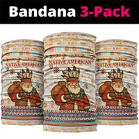 Native American Christmas Neck Gaiter with Beige Tribal Pattern Santa Claus and Dreamcatcher Motif - Wonder Print Shop