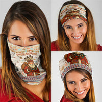 Native American Christmas Neck Gaiter with Beige Tribal Pattern Santa Claus and Dreamcatcher Motif - Wonder Print Shop