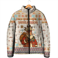 Native American Christmas Padded Jacket with Beige Tribal Pattern Santa Claus and Dreamcatcher Motif - Wonder Print Shop