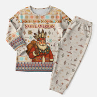 Native American Christmas Pajama Set with Beige Tribal Pattern Santa Claus and Dreamcatcher Motif - Wonder Print Shop