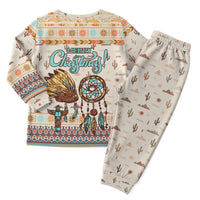 Native American Christmas Pajama Set with Beige Tribal Pattern Santa Claus and Dreamcatcher Motif - Wonder Print Shop