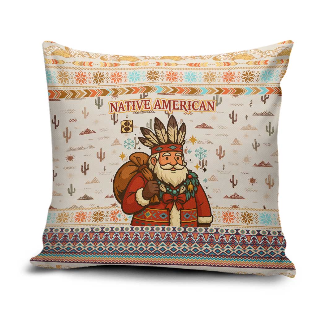 Native American Christmas Pillow Cover with Beige Tribal Pattern Santa Claus and Dreamcatcher Motif - Wonder Print Shop