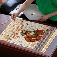Native American Christmas Puzzle with Beige Tribal Pattern Santa Claus and Dreamcatcher Motif - Wonder Print Shop