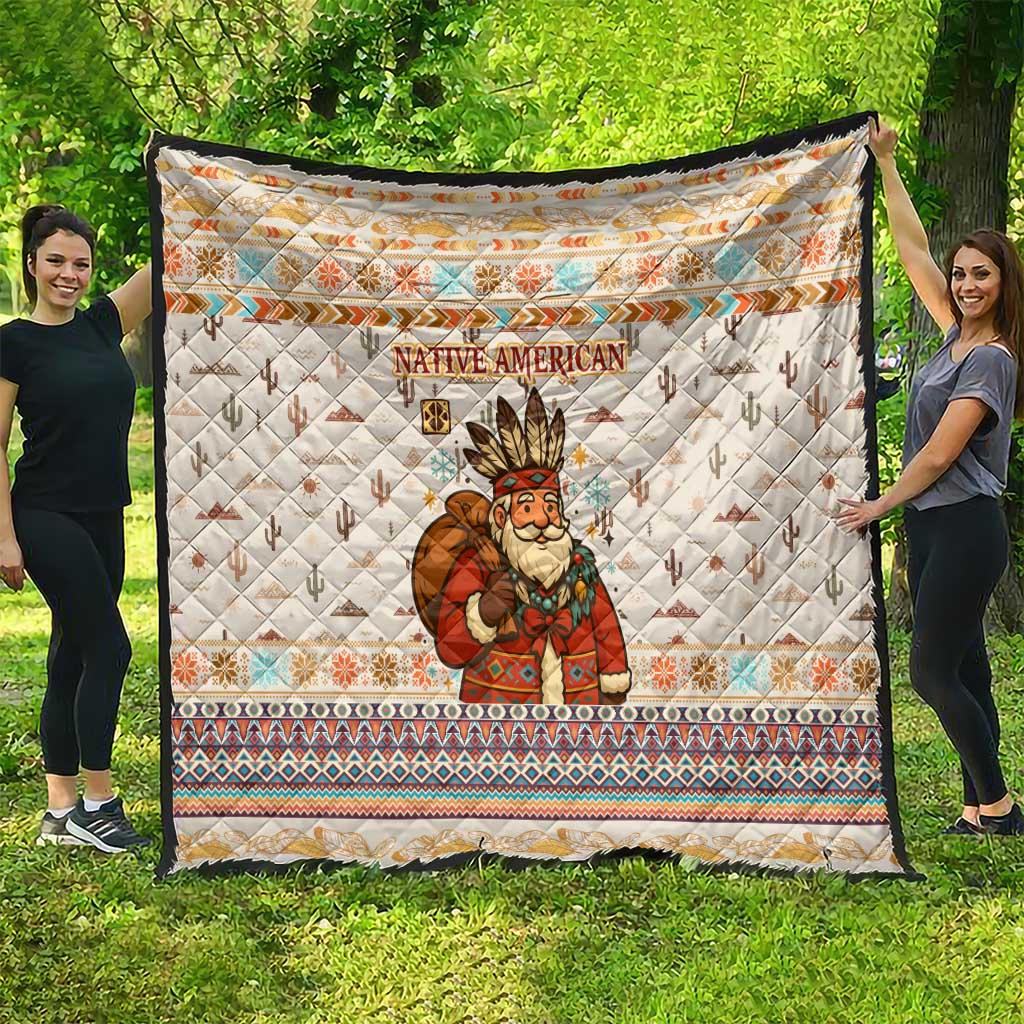 Native American Christmas Quilt with Beige Tribal Pattern Santa Claus and Dreamcatcher Motif - Wonder Print Shop