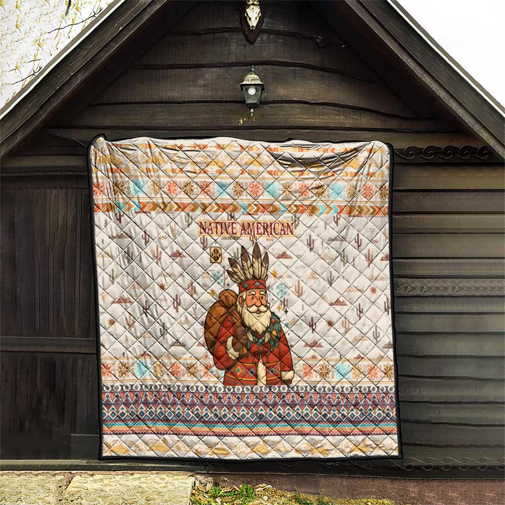 Native American Christmas Quilt with Beige Tribal Pattern Santa Claus and Dreamcatcher Motif - Wonder Print Shop