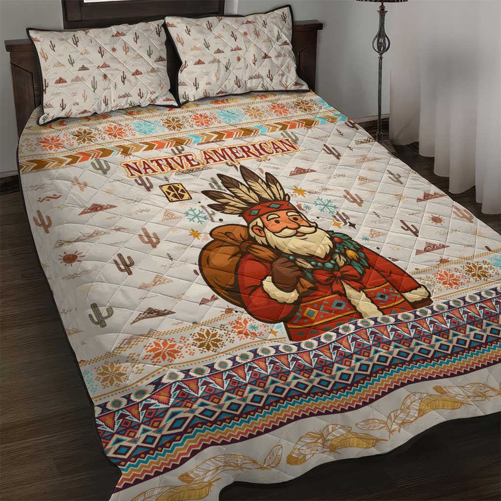 Native American Christmas Quilt Bed Set with Beige Tribal Pattern Santa Claus and Dreamcatcher Motif - Wonder Print Shop