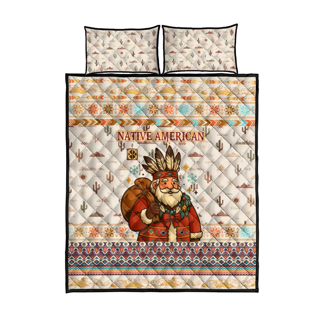 Native American Christmas Quilt Bed Set with Beige Tribal Pattern Santa Claus and Dreamcatcher Motif - Wonder Print Shop