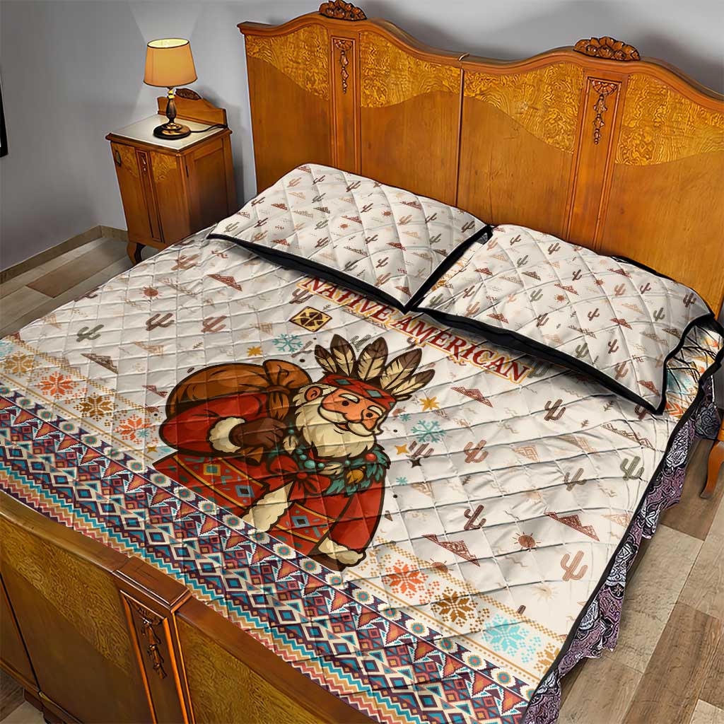 Native American Christmas Quilt Bed Set with Beige Tribal Pattern Santa Claus and Dreamcatcher Motif - Wonder Print Shop