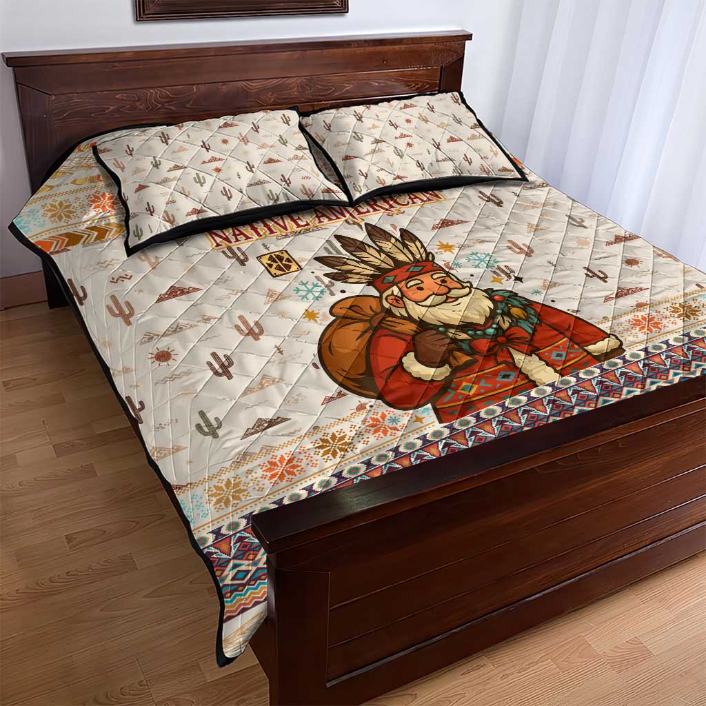 Native American Christmas Quilt Bed Set with Beige Tribal Pattern Santa Claus and Dreamcatcher Motif - Wonder Print Shop