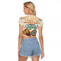 Native American Christmas Raglan Cropped T Shirt with Beige Tribal Pattern Santa Claus and Dreamcatcher Motif - Wonder Print Shop