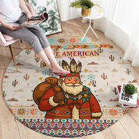 Native American Christmas Round Carpet with Beige Tribal Pattern Santa Claus and Dreamcatcher Motif - Wonder Print Shop