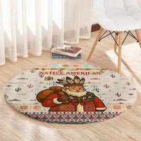 Native American Christmas Round Carpet with Beige Tribal Pattern Santa Claus and Dreamcatcher Motif - Wonder Print Shop
