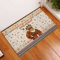 Native American Christmas Rubber Doormat with Beige Tribal Pattern Santa Claus and Dreamcatcher Motif - Wonder Print Shop