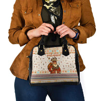 Native American Christmas Shoulder Handbag with Beige Tribal Pattern Santa Claus and Dreamcatcher Motif - Wonder Print Shop