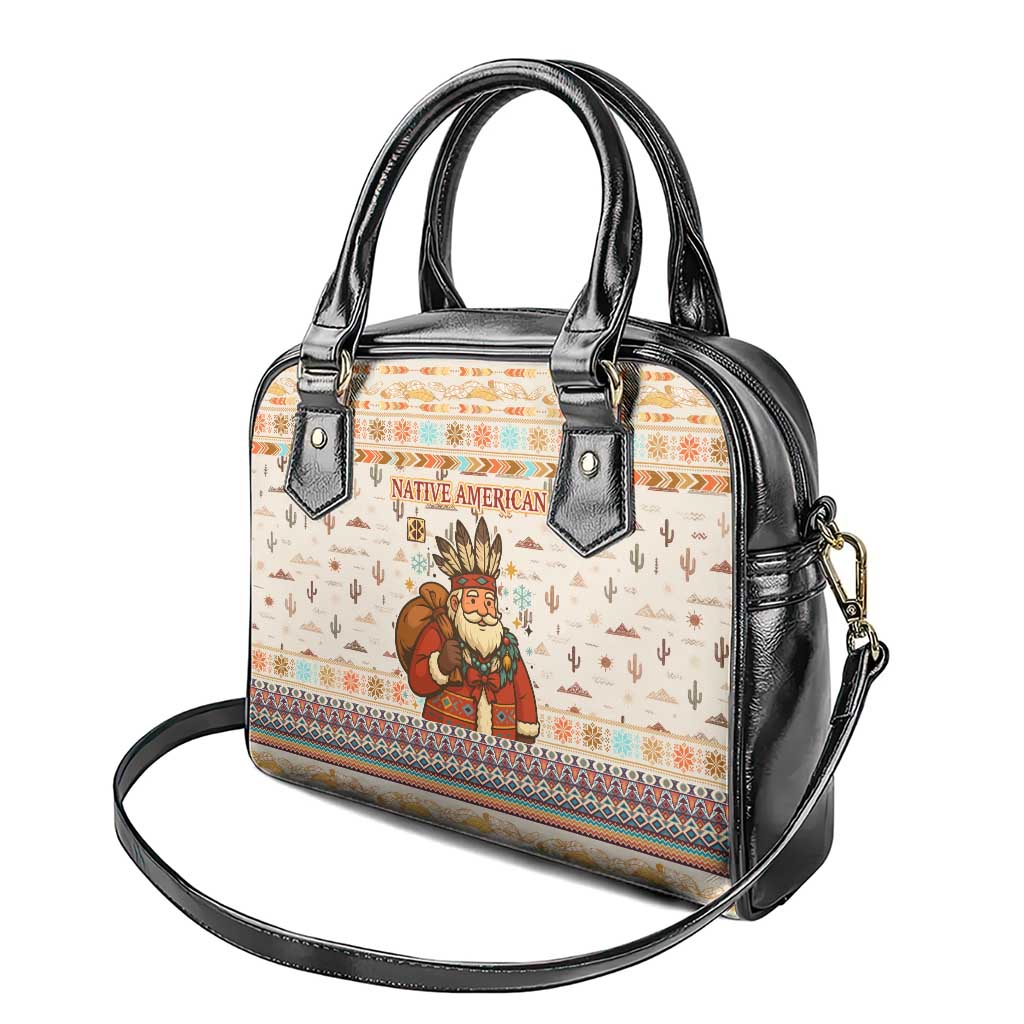 Native American Christmas Shoulder Handbag with Beige Tribal Pattern Santa Claus and Dreamcatcher Motif - Wonder Print Shop