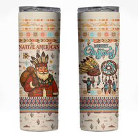 Native American Christmas Skinny Tumbler with Beige Tribal Pattern Santa Claus and Dreamcatcher Motif - Wonder Print Shop
