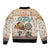 Native American Christmas Sleeve Zip Bomber Jacket with Beige Tribal Pattern Santa Claus and Dreamcatcher Motif - Wonder Print Shop