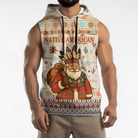 Native American Christmas Sleeveless Hoodie with Beige Tribal Pattern Santa Claus and Dreamcatcher Motif - Wonder Print Shop