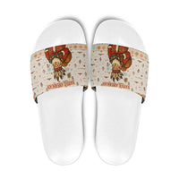 Native American Christmas Slide Sandals with Beige Tribal Pattern Santa Claus and Dreamcatcher Motif - Wonder Print Shop