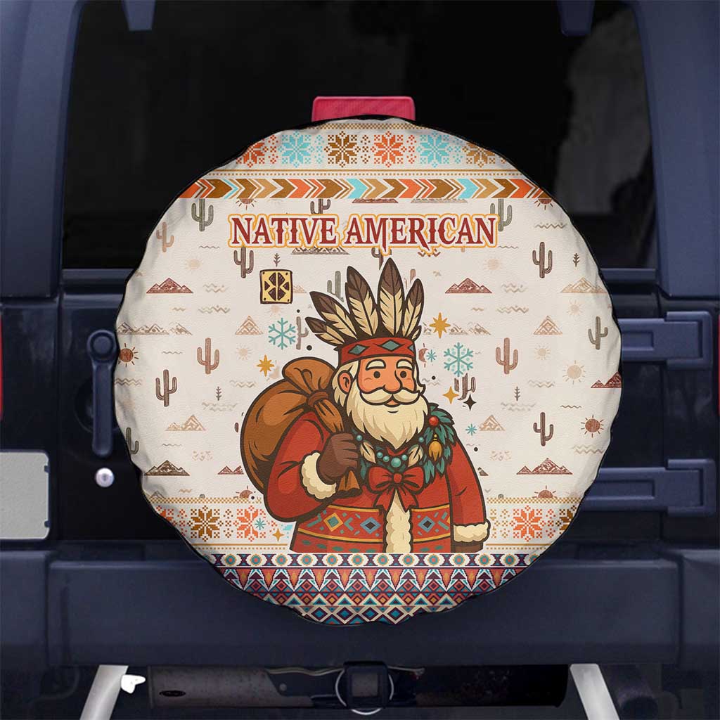 Native American Christmas Spare Tire Cover with Beige Tribal Pattern Santa Claus and Dreamcatcher Motif - Wonder Print Shop