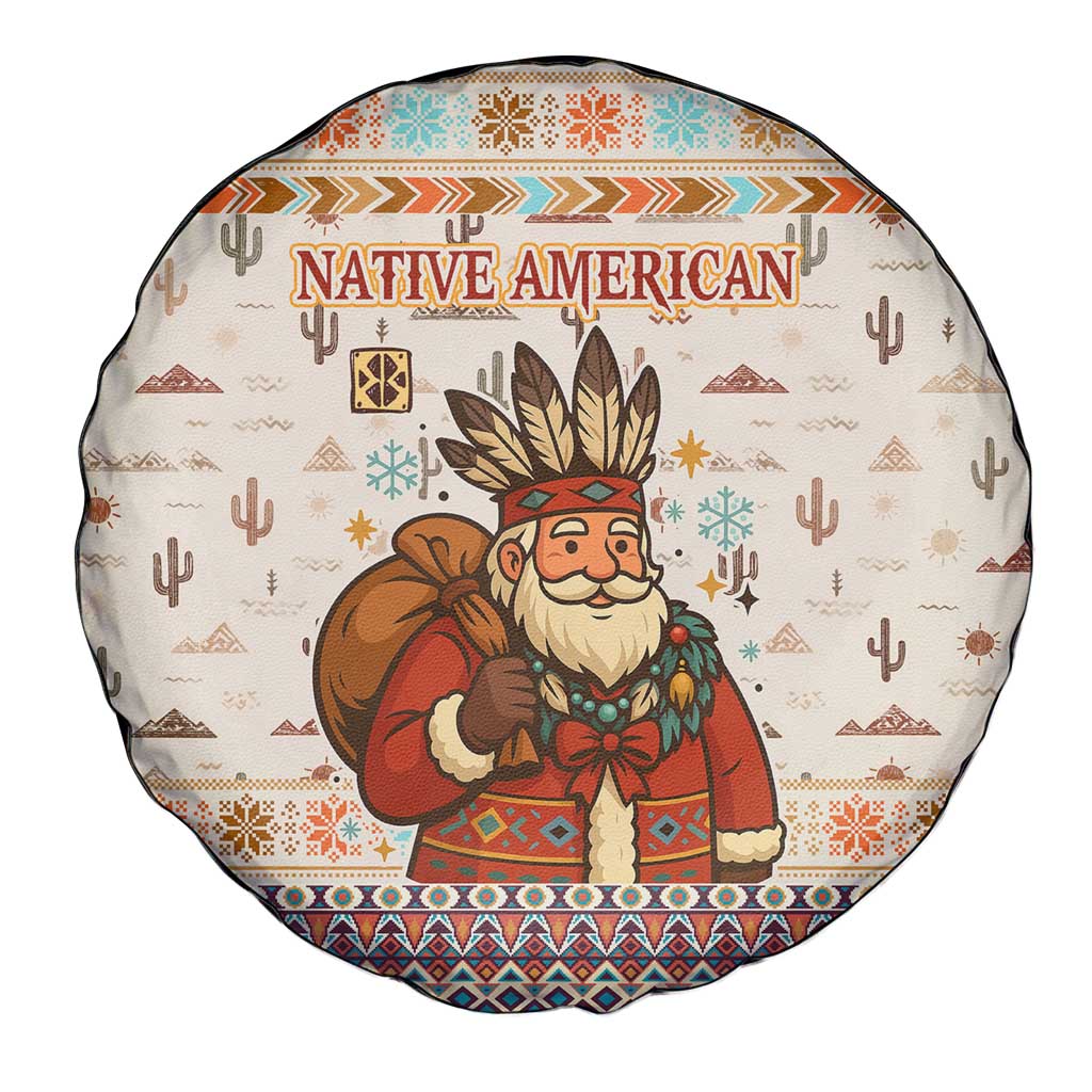 Native American Christmas Spare Tire Cover with Beige Tribal Pattern Santa Claus and Dreamcatcher Motif - Wonder Print Shop
