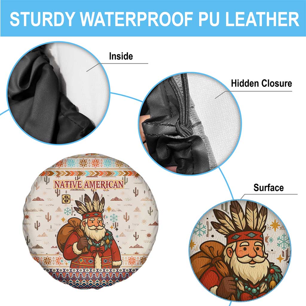 Native American Christmas Spare Tire Cover with Beige Tribal Pattern Santa Claus and Dreamcatcher Motif - Wonder Print Shop