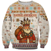 Native American Christmas Sweatshirt with Beige Tribal Pattern Santa Claus and Dreamcatcher Motif - Wonder Print Shop