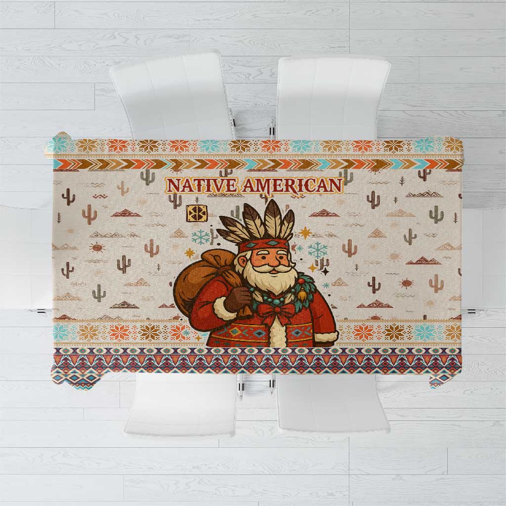 Native American Christmas Tablecloth with Beige Tribal Pattern Santa Claus and Dreamcatcher Motif - Wonder Print Shop