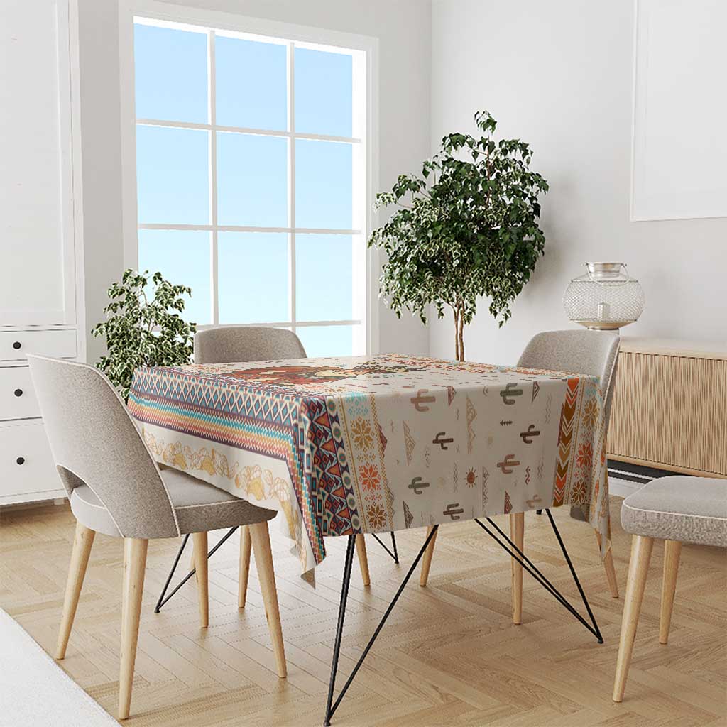 Native American Christmas Tablecloth with Beige Tribal Pattern Santa Claus and Dreamcatcher Motif - Wonder Print Shop