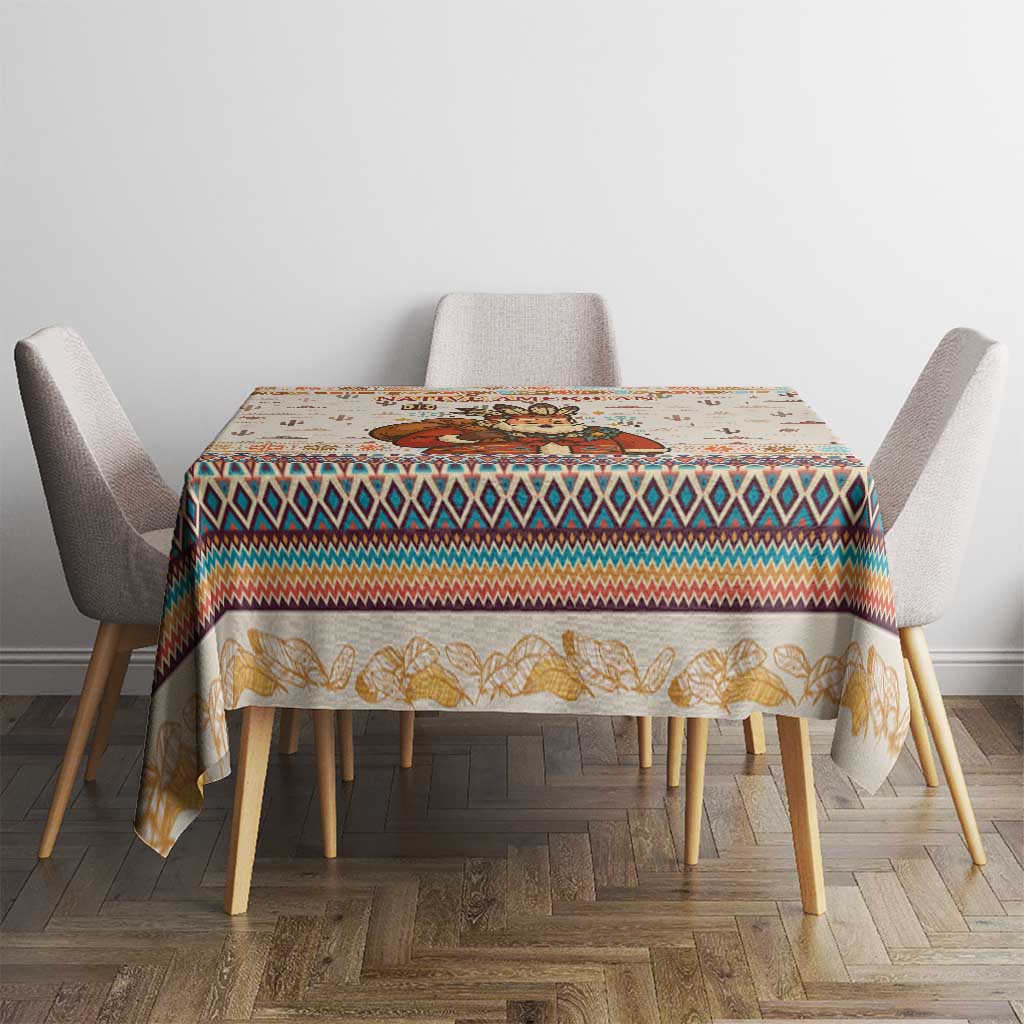 Native American Christmas Tablecloth with Beige Tribal Pattern Santa Claus and Dreamcatcher Motif - Wonder Print Shop