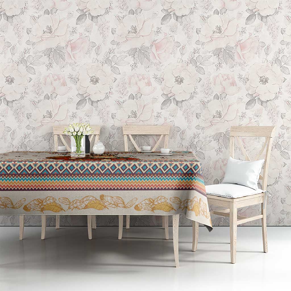 Native American Christmas Tablecloth with Beige Tribal Pattern Santa Claus and Dreamcatcher Motif - Wonder Print Shop