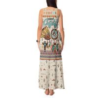 Native American Christmas Tank Maxi Dress with Beige Tribal Pattern Santa Claus and Dreamcatcher Motif - Wonder Print Shop