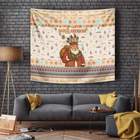 Native American Christmas Tapestry with Beige Tribal Pattern Santa Claus and Dreamcatcher Motif - Wonder Print Shop
