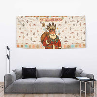 Native American Christmas Tapestry with Beige Tribal Pattern Santa Claus and Dreamcatcher Motif - Wonder Print Shop