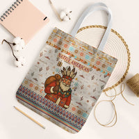 Native American Christmas Tote Bag with Beige Tribal Pattern Santa Claus and Dreamcatcher Motif - Wonder Print Shop