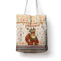 Native American Christmas Tote Bag with Beige Tribal Pattern Santa Claus and Dreamcatcher Motif - Wonder Print Shop