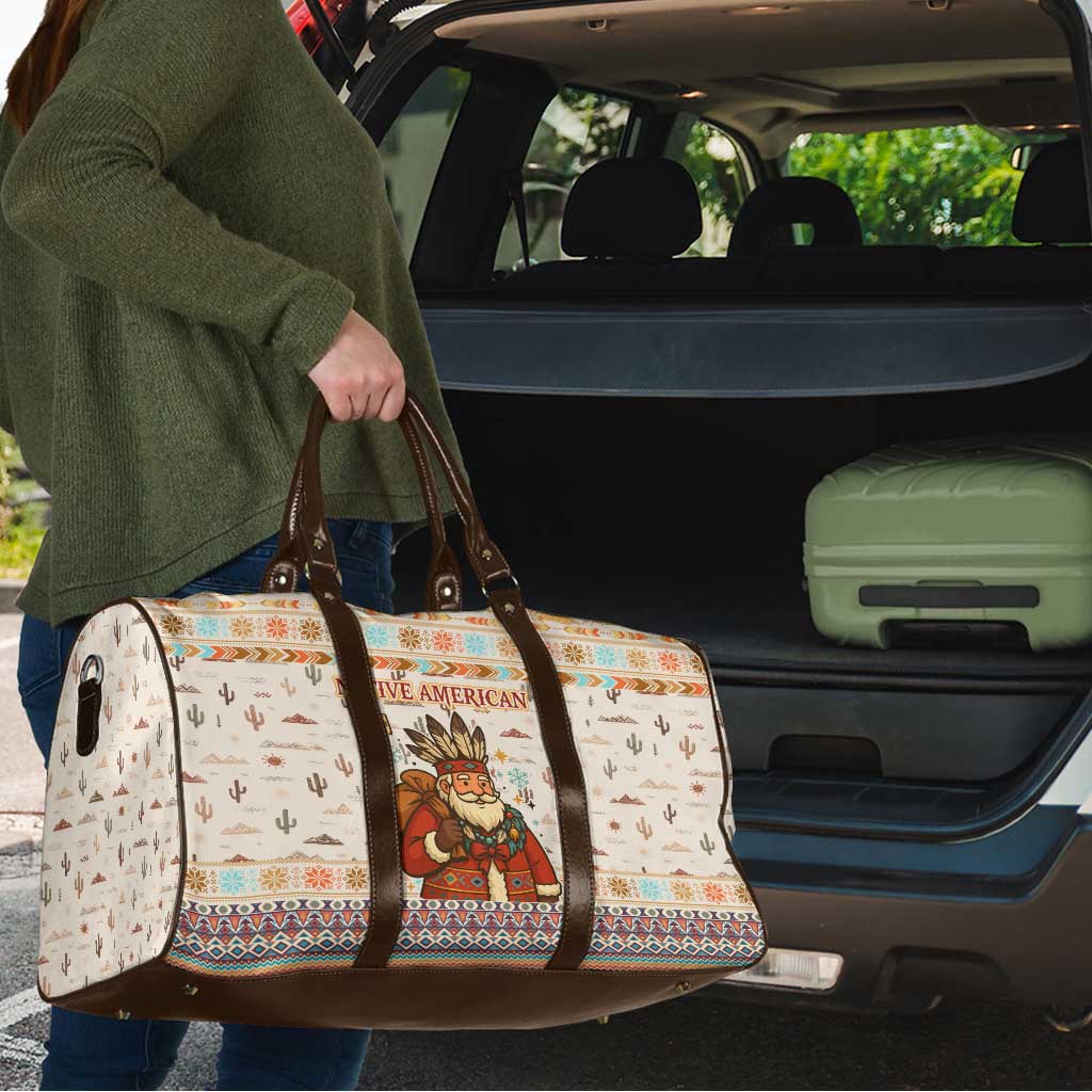 Native American Christmas Travel Bag with Beige Tribal Pattern Santa Claus and Dreamcatcher Motif - Wonder Print Shop