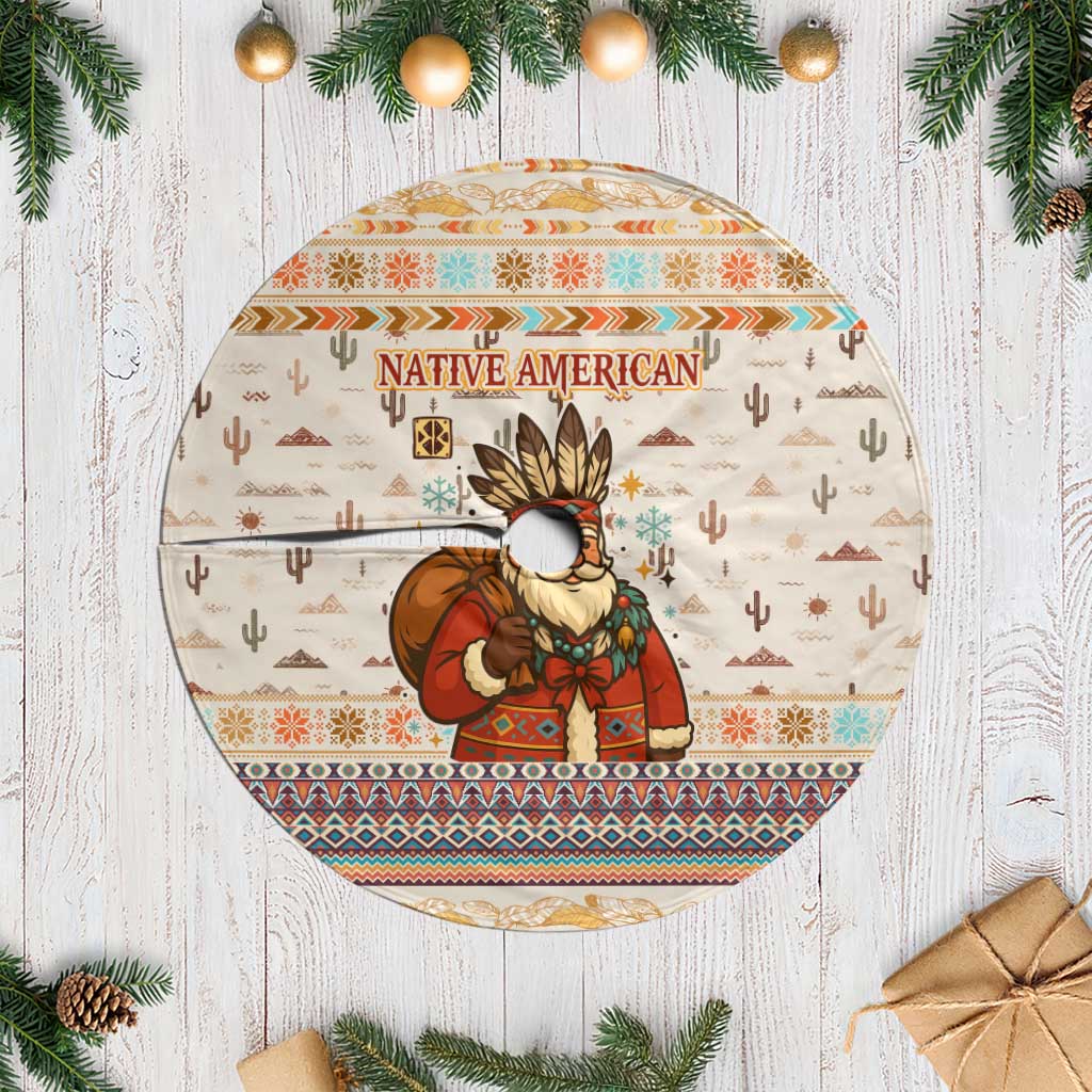 Native American Christmas Tree Skirt with Beige Tribal Pattern Santa Claus and Dreamcatcher Motif - Wonder Print Shop
