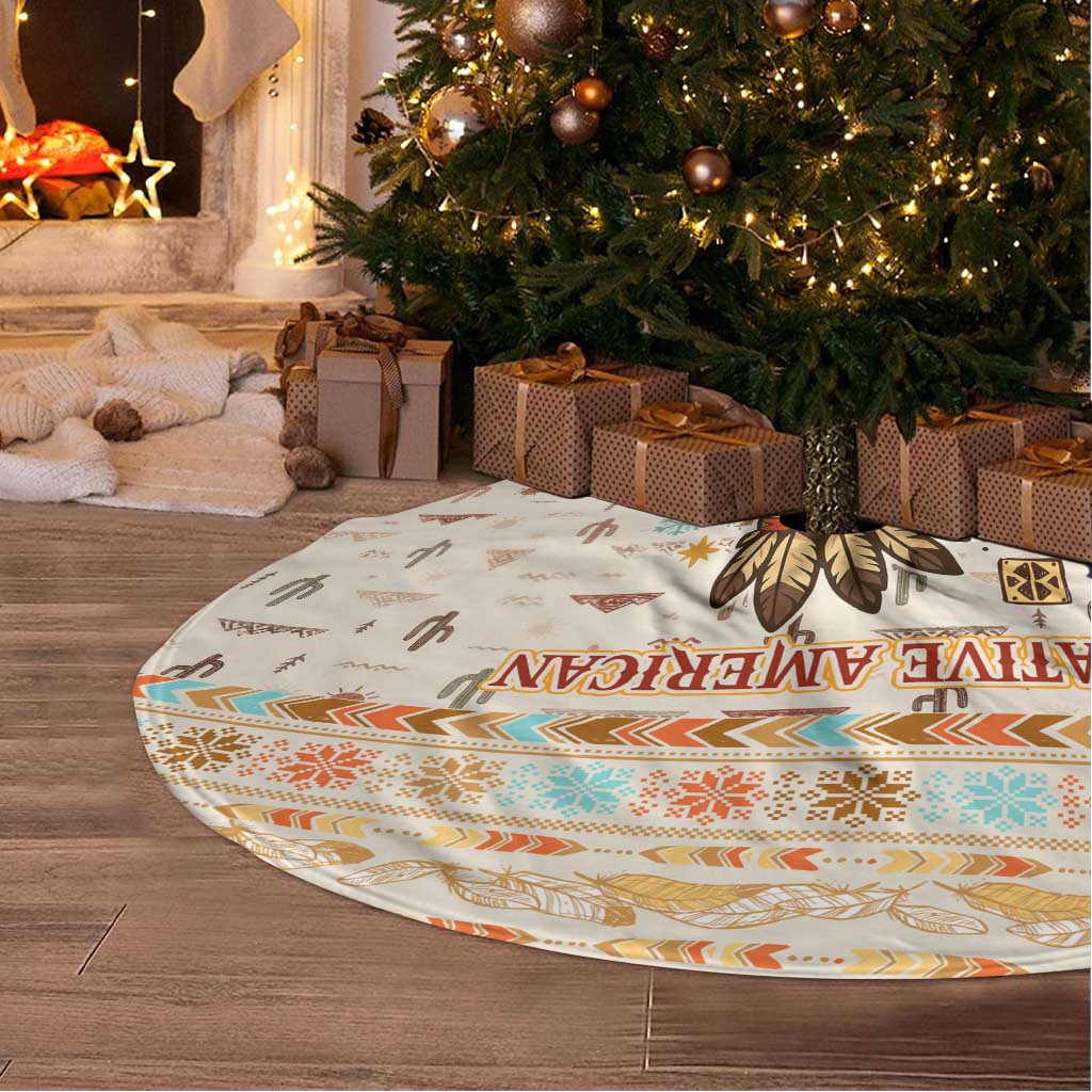 Native American Christmas Tree Skirt with Beige Tribal Pattern Santa Claus and Dreamcatcher Motif - Wonder Print Shop