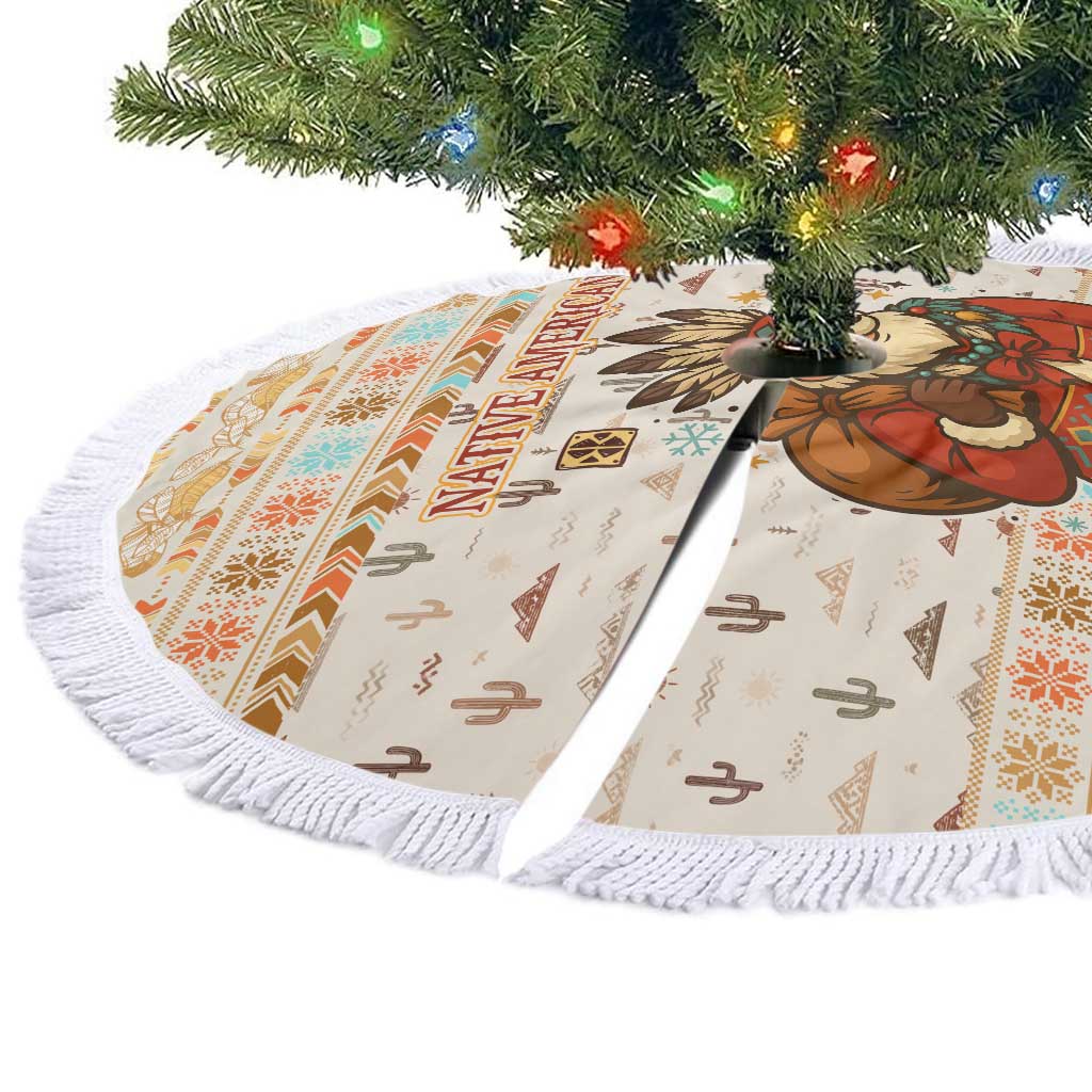 Native American Christmas Tree Skirt with Beige Tribal Pattern Santa Claus and Dreamcatcher Motif - Wonder Print Shop