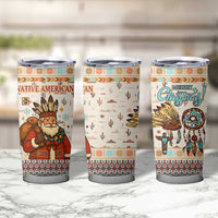 Native American Christmas Tumbler Cup with Beige Tribal Pattern Santa Claus and Dreamcatcher Motif - Wonder Print Shop