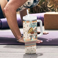 Native American Christmas Tumbler With Handle with Beige Tribal Pattern Santa Claus and Dreamcatcher Motif - Wonder Print Shop