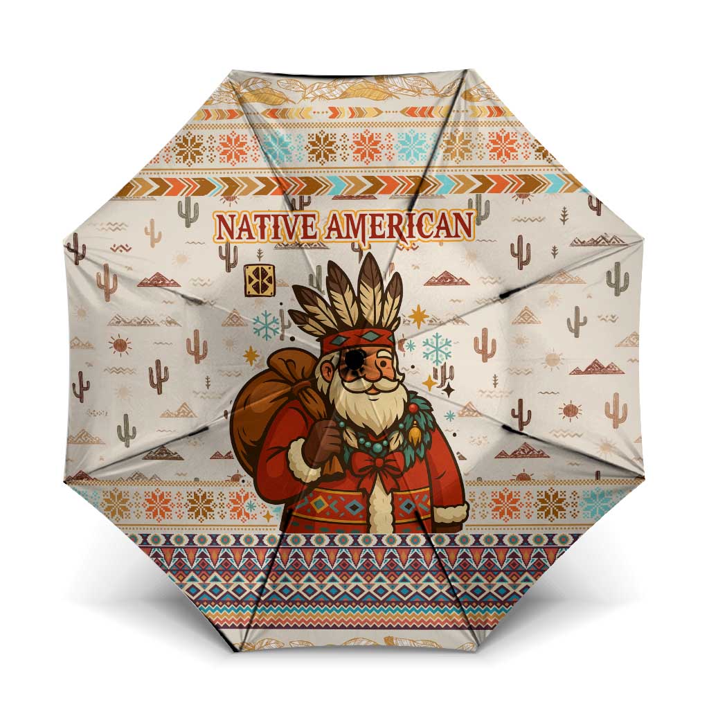 Native American Christmas Umbrella with Beige Tribal Pattern Santa Claus and Dreamcatcher Motif - Wonder Print Shop