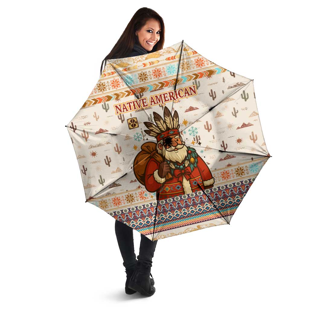 Native American Christmas Umbrella with Beige Tribal Pattern Santa Claus and Dreamcatcher Motif - Wonder Print Shop