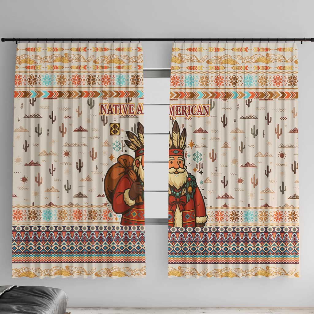 Native American Christmas Window Curtain with Beige Tribal Pattern Santa Claus and Dreamcatcher Motif - Wonder Print Shop