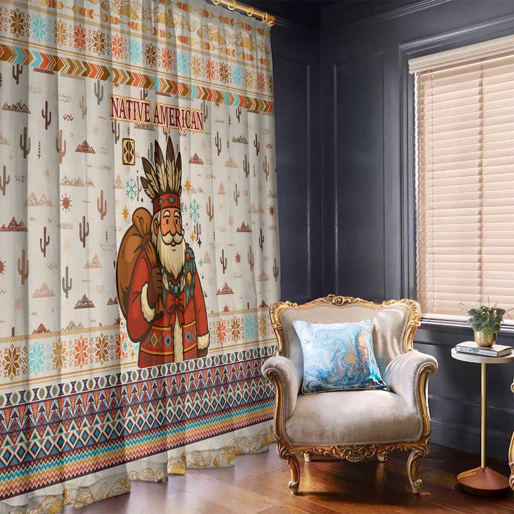Native American Christmas Window Curtain with Beige Tribal Pattern Santa Claus and Dreamcatcher Motif - Wonder Print Shop